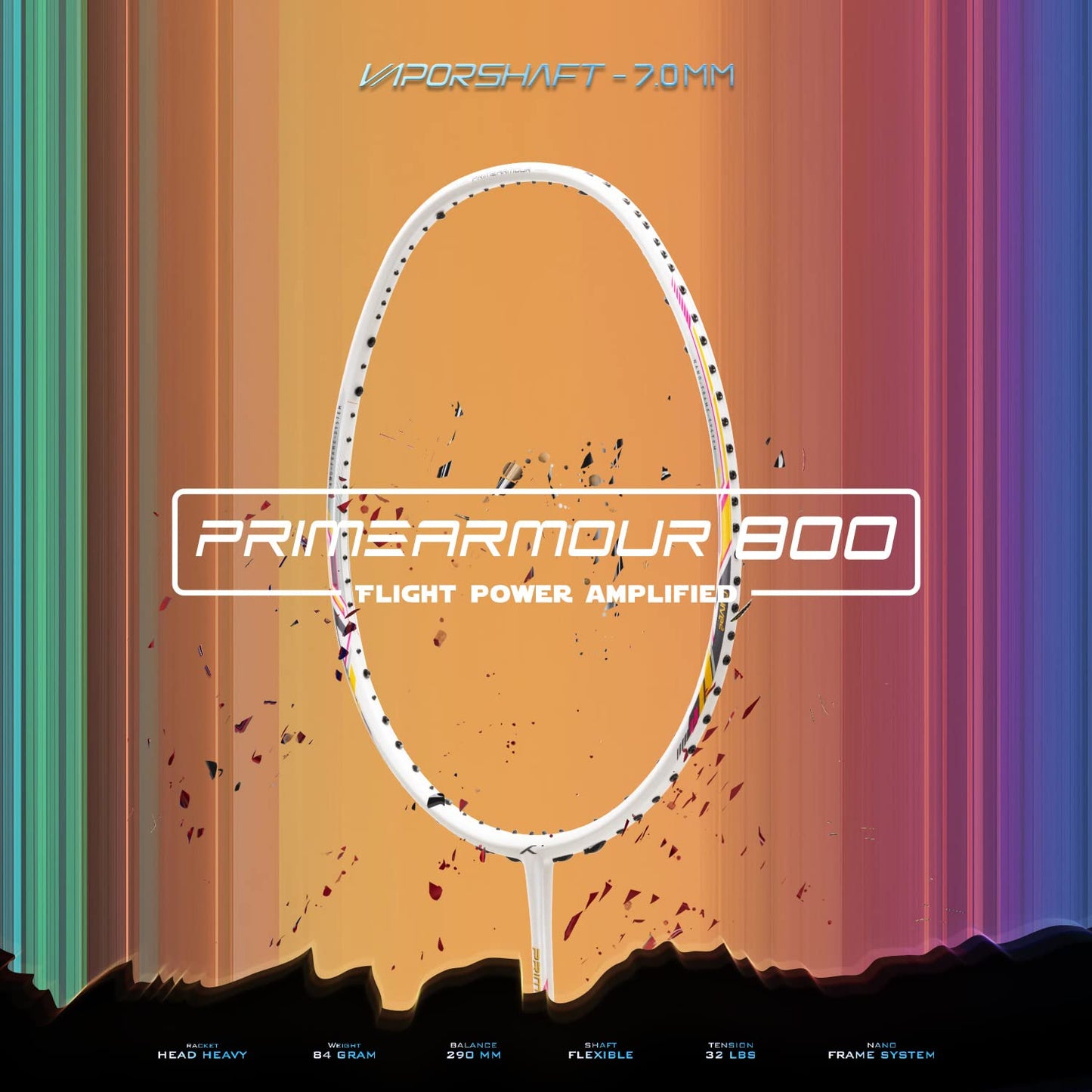 Hundred Primearmour 800 Badmintonschläger mit Carbonfasersaiten | Material: Carbonfaser | Geschlecht: Unisex | 84 g 4U Leichtgewicht