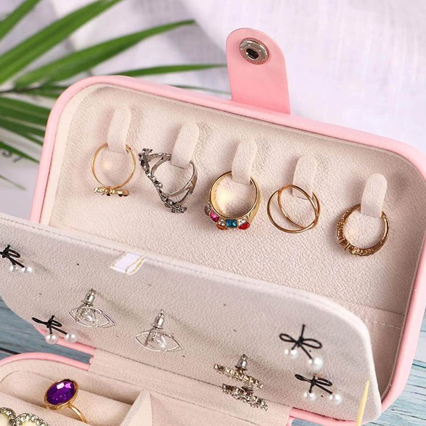 YouBella Tragbares Schmuck-Organizer-Etui | Mit Trennwänden | Rosa | Material: PU-Leder | Elegantes Aussehen | Ideal für den persönlichen Gebrauch und zum Vergolden | Mehrzweckspeicher | Für Frauen und Mädchen