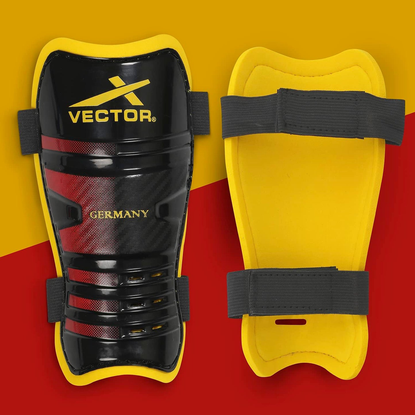 Vector X football shin guards with adjustable Velcro strap (S/M, Germany)