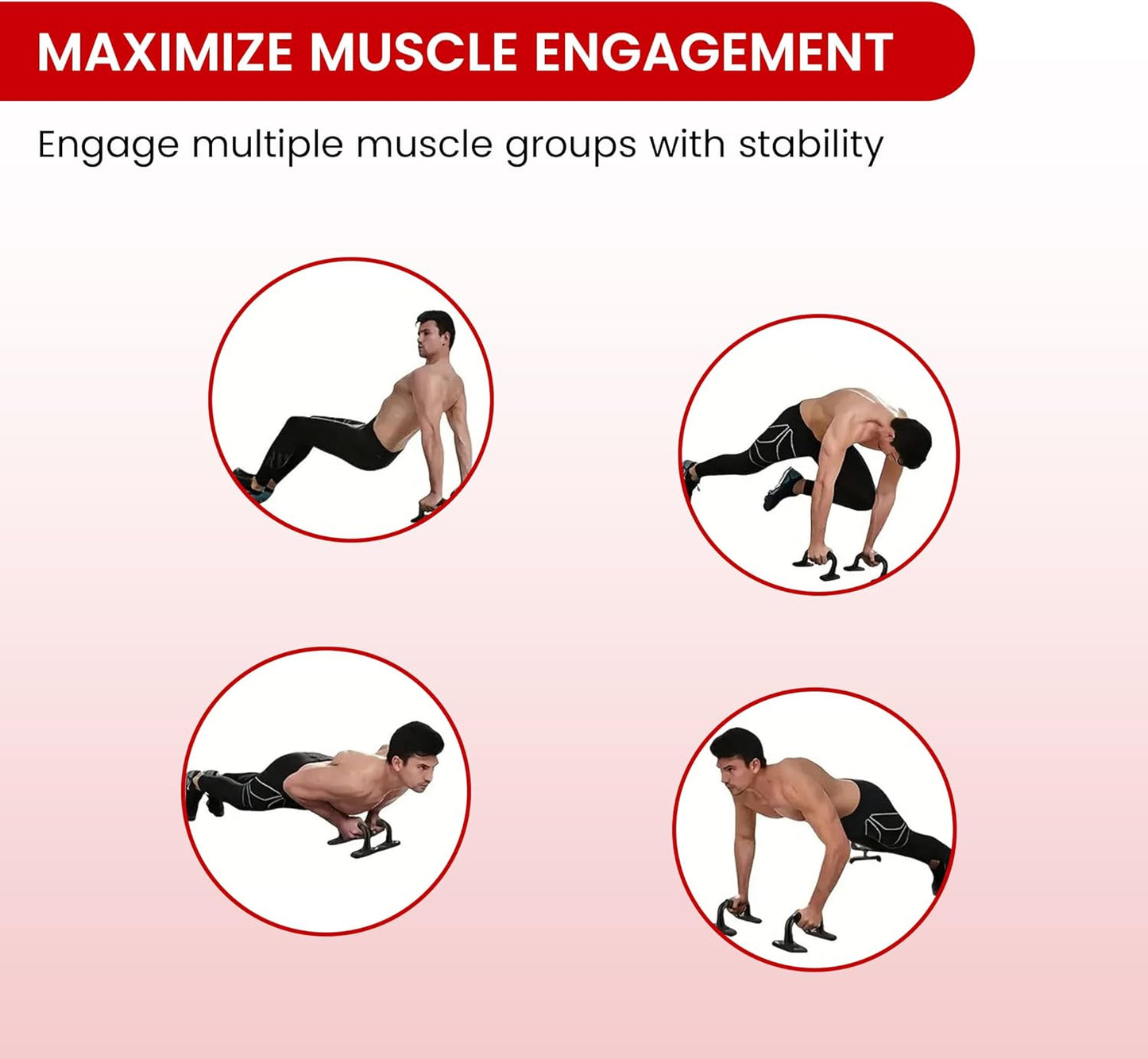 Endless EL1042 Push Up Stands mit Schaumstoffgriff | Blank und rot | Material: Stahl, Kunststoff | Für das Oberkörpertraining mit komfortablem Schaumstoffgriff und rutschfesten Stangen und reduzierter Handgelenksbelastung