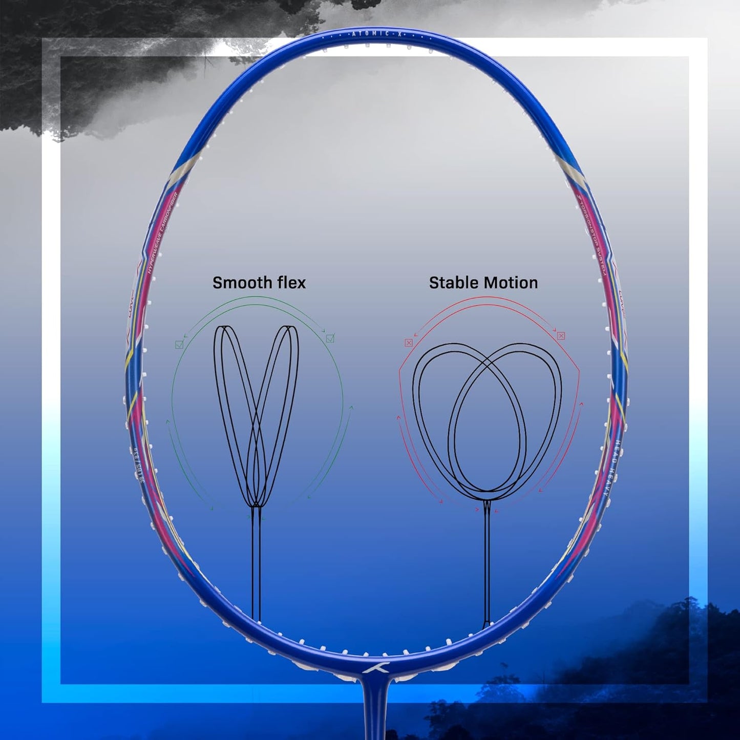 Hundred ATOMIC-X 38 CTRL-strung badminton racket, 2S026-2