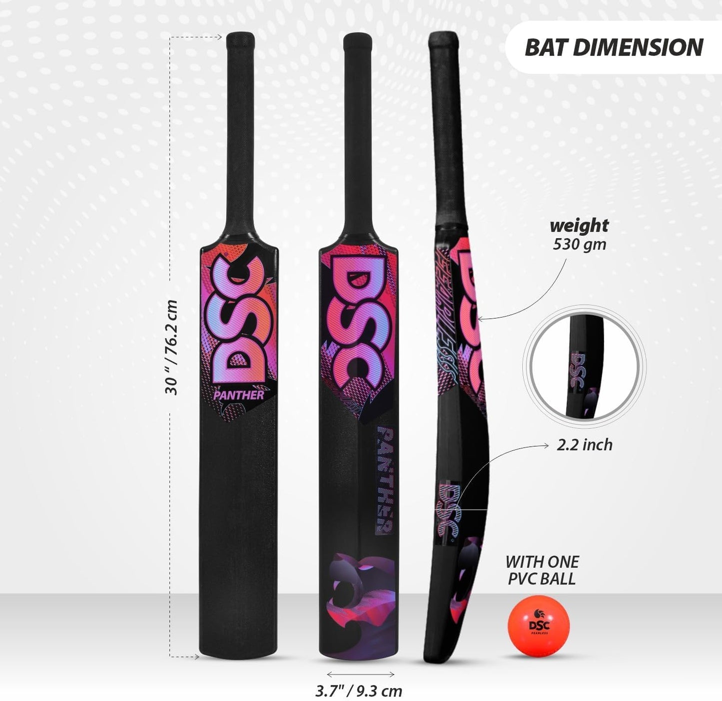 DSC Panther Cricket Set (1 Plastikschläger + 4 Plastikstümpfe + 2 Base + 2 Bails + 1 PVC Ball) | Farbe: Schwarz | Material: Kunststoff | Ideal für Tennis und Gully/Rasen-Cricket | Für Kinder