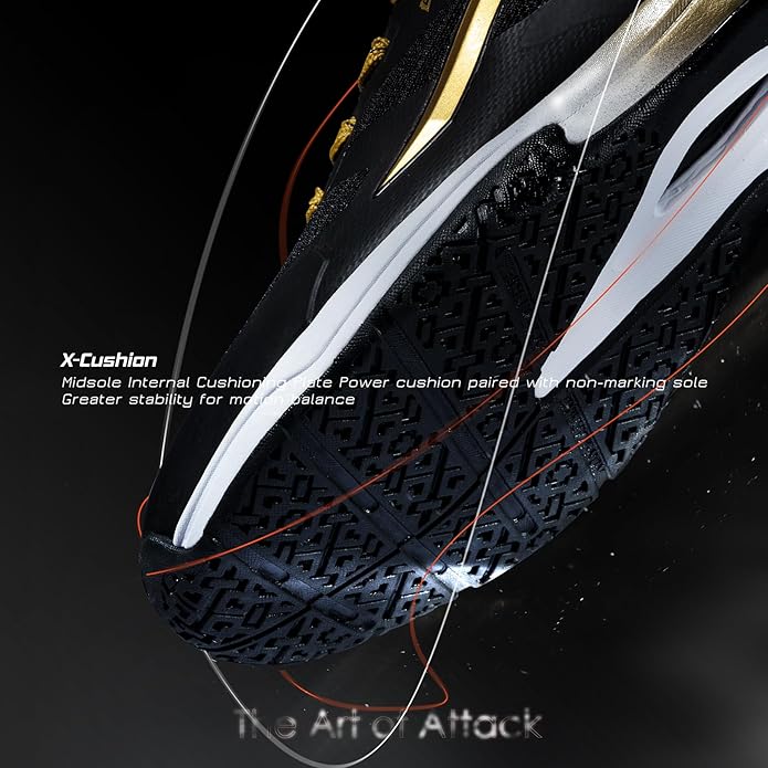 HUNDRED Beast Max Non-Marking Professional Badminton Shoes for Men (Black/Gold, EU 44/UK 10/US 11) | Material: Polyester/TPU | Suitable for indoor tennis/squash/table tennis/basketball & padel