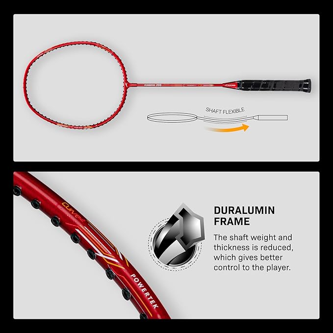 HUNDRED Powertek 200 Badmintonschläger mit Kopfabdeckung (Größe: Standard, Griffgröße:G5) | Besaitet | Material: Aluminium | Für fortgeschrittene Spieler | Gewicht: 95 Gramm | Maximale Saitenspannung - 18-20lbs