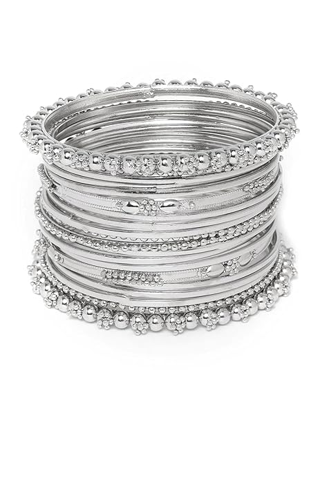 YouBella Traditionelles Armreifen-Set im Antik-Look | Versilbert | Material: Messing | Größe: 2,4 | Modischer Kunstschmuck | Für Frauen und Mädchen | Langanhaltendes Finish | Geeignet für alle Gelegenheiten