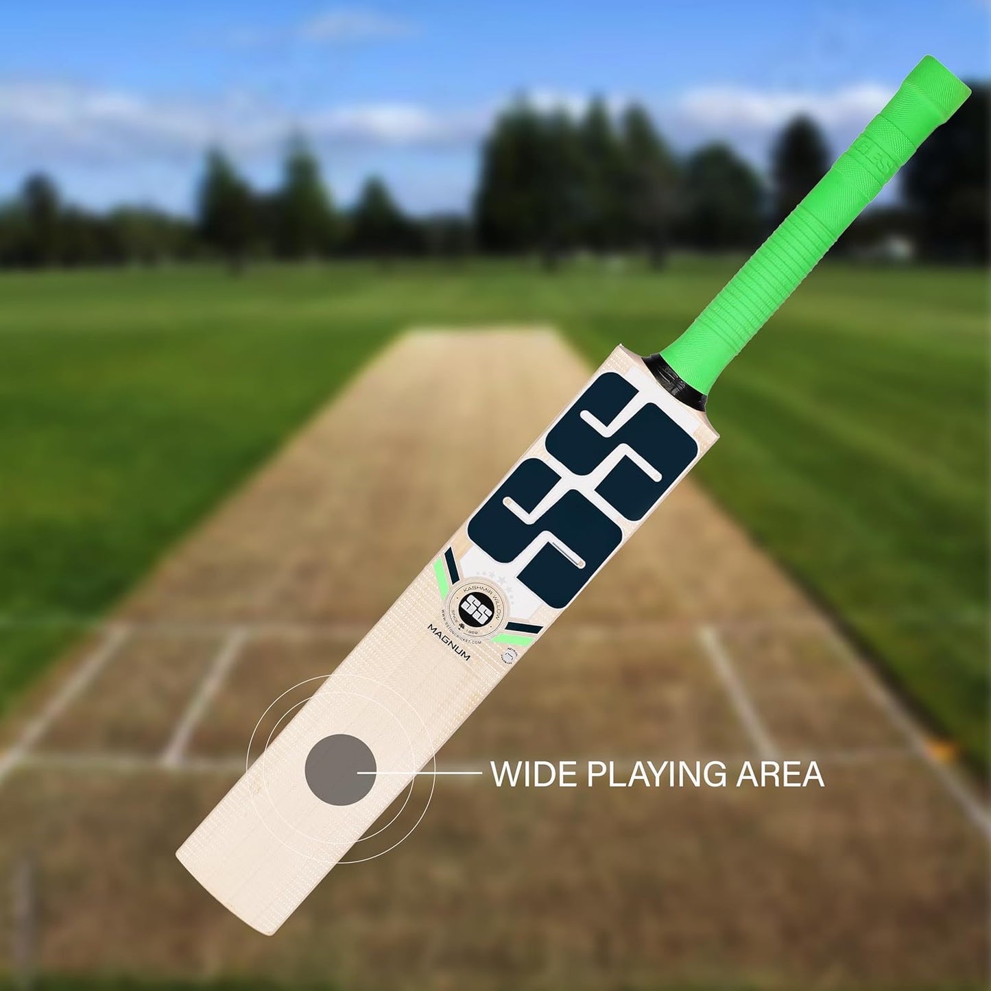 SS Sunridges Magnum Cricketschläger für Herren und Jungen (Beige) | Material: Kashmir Willow | Leichtgewicht | Kostenlose Hülle | Spielfertig | Für Fortgeschrittene Spieler | Ideal für Lederball