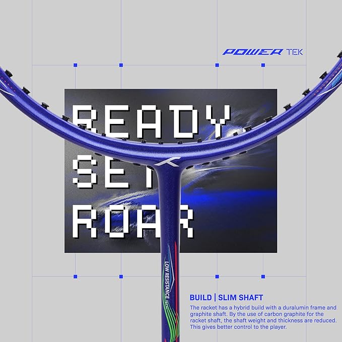 HUNDRED Powertek 1000 PRO Graphite Strung Badminton Racket with Complete Racket Cover | For advanced players | 95 grams | Maximum string tension - 26lbs