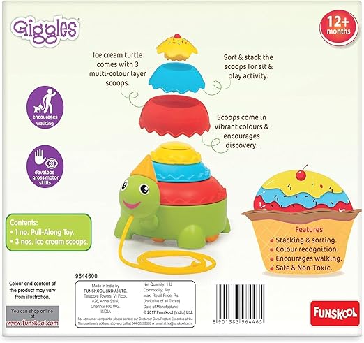 Funskool Giggles Tartaruga Gelato: Ziehspielzeug mit Quetsch- und Sprühfunktion, fördert die motorischen Fähigkeiten, geeignet für Kinder ab 18 Monaten, bunt und ideal für die Kleinen.