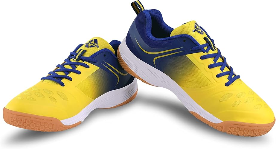 Nivia HY - Court 2.0 Badminton Shoes (Yellow/Blue, 7 UK / 8 US / 41 EU) | For Mens and Boys | Non - Marking Round Sole