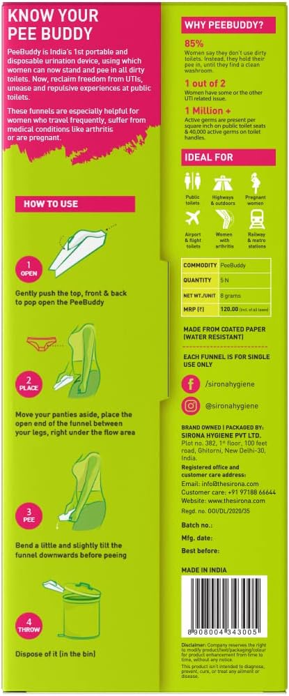 PEE BUDDY Urinal aus Pappe Pipi Trichter für Frauen, Pinkeln im Stehen, Urinierhilfe für Frauen Antibacterial Pipi Trichter für Frauen