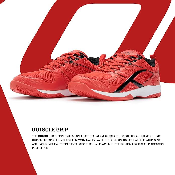 HUNDRED Xoom Non-Marking Professionelle Badmintonschuhe für Herren (Rot/Schwarz, Größe: UK 10/US 11/EU 44) | Geeignet für Hallen-Badminton/Tennis/Squash/Tischtennis/Basketball & Padel