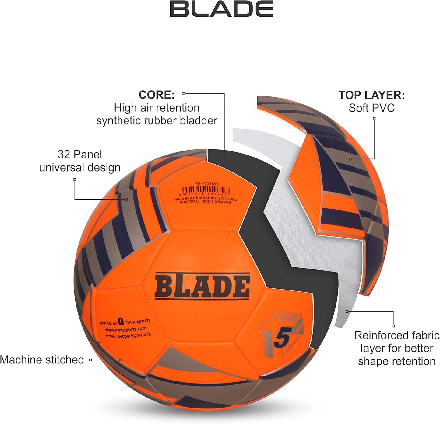 NIVIA Unisex Adult Blade Machine Stitched Football, Orange, 5