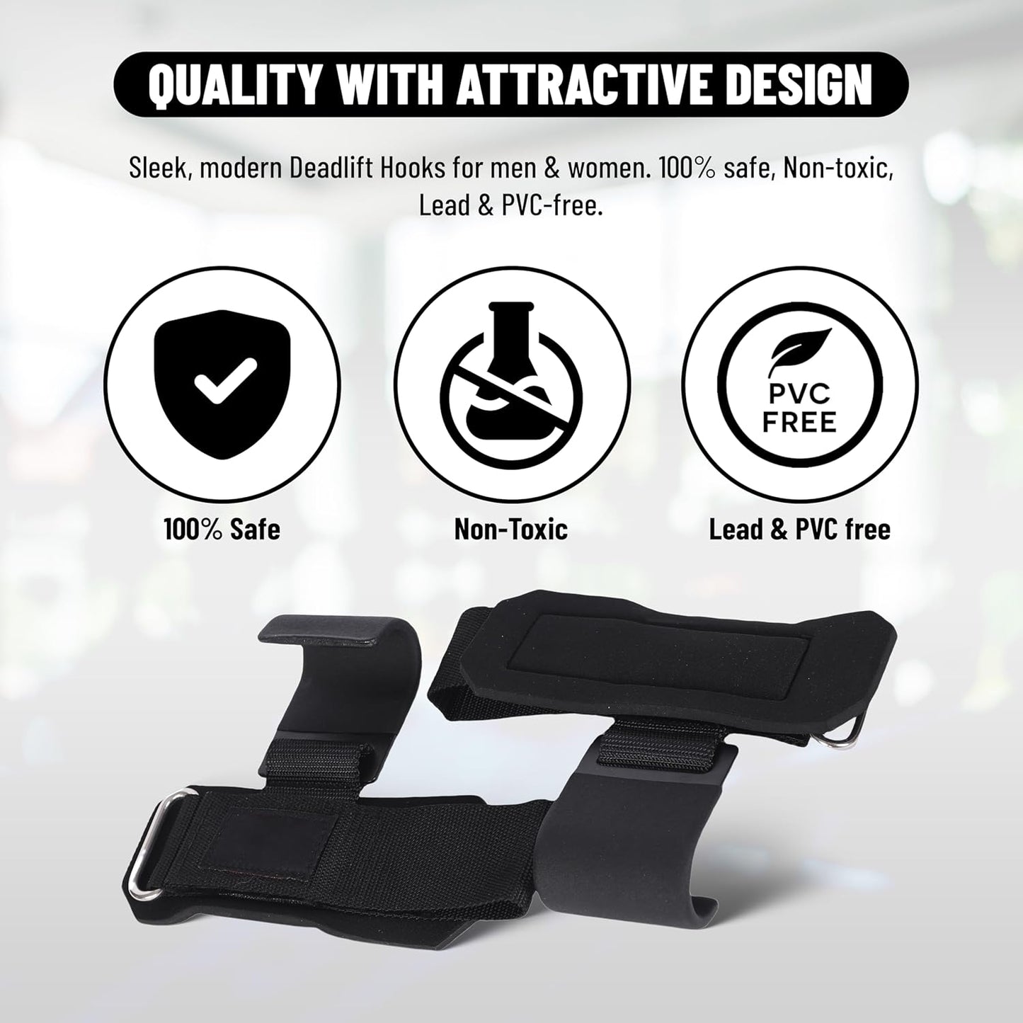 Endless Weightlifting Hook, Set of 2, Black, Material: Metal and Neoprene, Handles for Dead Lifting, Premium Workout Hook, Gym Training Hook Straps with Heavy-Duty Metal Hooks