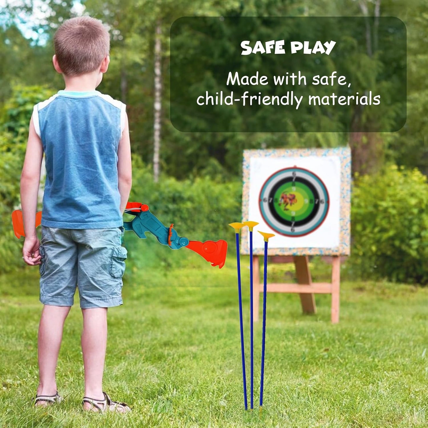 FUNFY Faltbares Dino-Spielzeugset mit Pfeil, Bogen und Dartscheibe | Mehrfarbig | Bogenschießen für drinnen und draußen | Perfekt für Abenteuer unterwegs oder Wettkämpfe im Garten und als Geburtstagsgeschenk für Kinder