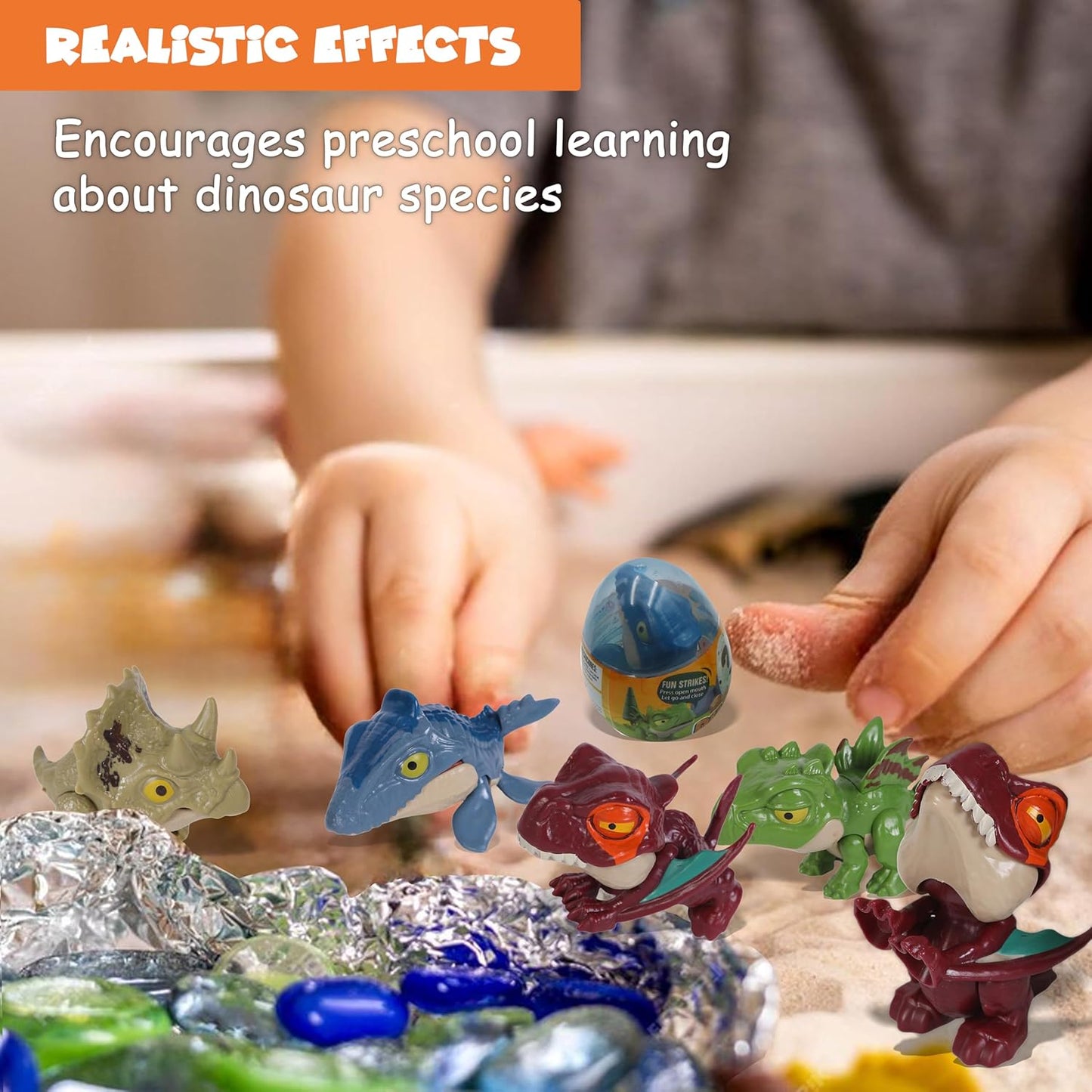 FUNFY Set mit 12 Dinosaurier-Spielzeugen zum Fingerbeissen | Mehrfarbig | Puppenset, Dinosaurier-Spielzeug zum Fingerbeissen, Dinosaurier-Fingerspielzeug | Interessantes interaktives Kinderspielzeug | Ideal als Geburtstagsgeschenk