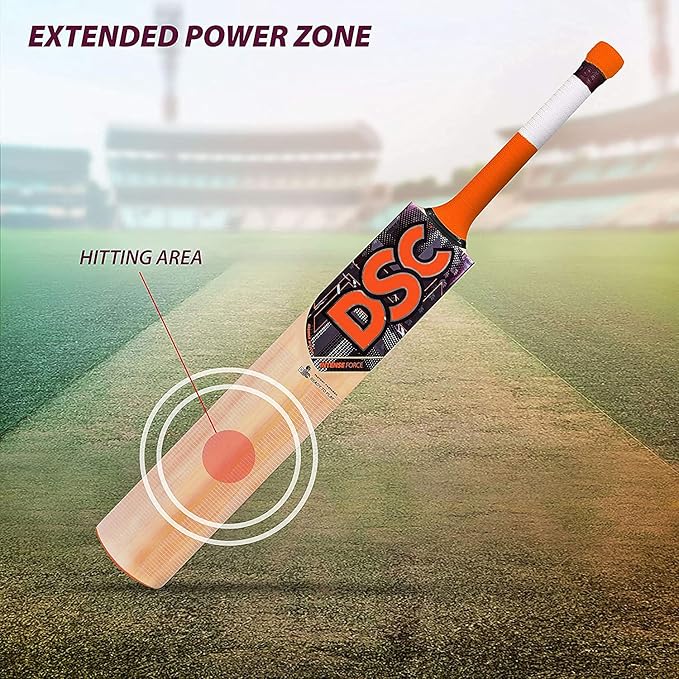 DSC Intense Force Kashmir Willow Cricketschläger | Farbe: Mehrfarbig | Größe – Egge | Bereit zum Spielen| Leicht | Kostenlose Abdeckung | für Profispieler | Dicke Kanten | Ausgeprägter Bogen. Verbesserte Aufnahme