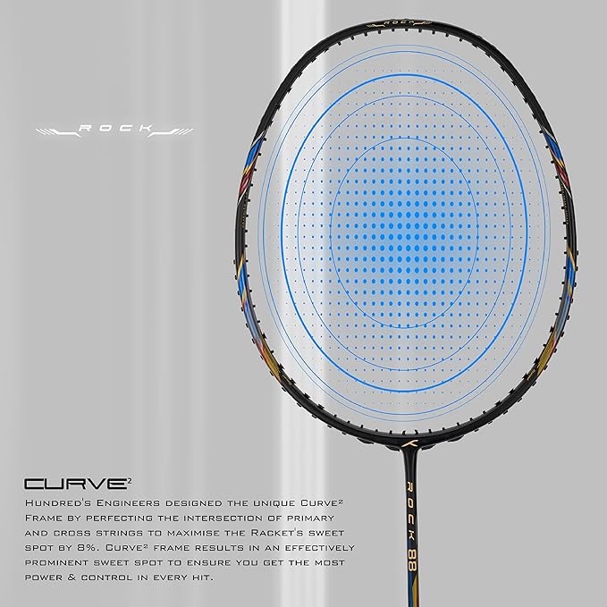 HUNDRED ROCK 88 Carbon Fiber Strung Badminton Racket with Full Racket Cover | For Intermediate Players | 78 grams | Maximum String Tension - 32lbs