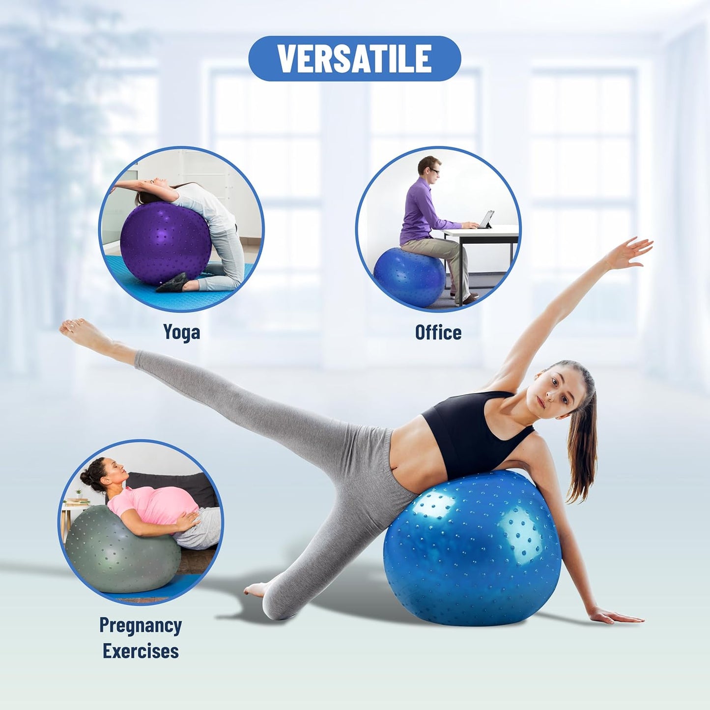 Endless Thick Yoga Ball | Assorted | Material: PVC | Gym Exercise Ball, Anti-Burst Yoga Ball | Balance Ball Chair for Fitness Workout Stability Pilates | for Gym & Home | Bath Men & Women