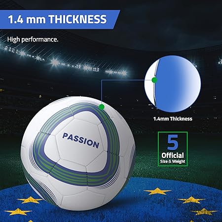 RAYO Passion Maschinengenähter Fußball der Größe 5 | Material : PVC | Multicolor | Dieser leichte 1,4 MM Dicke Zwischenfußball ist für Trainingszwecke geeignet | Für Männer und Frauen