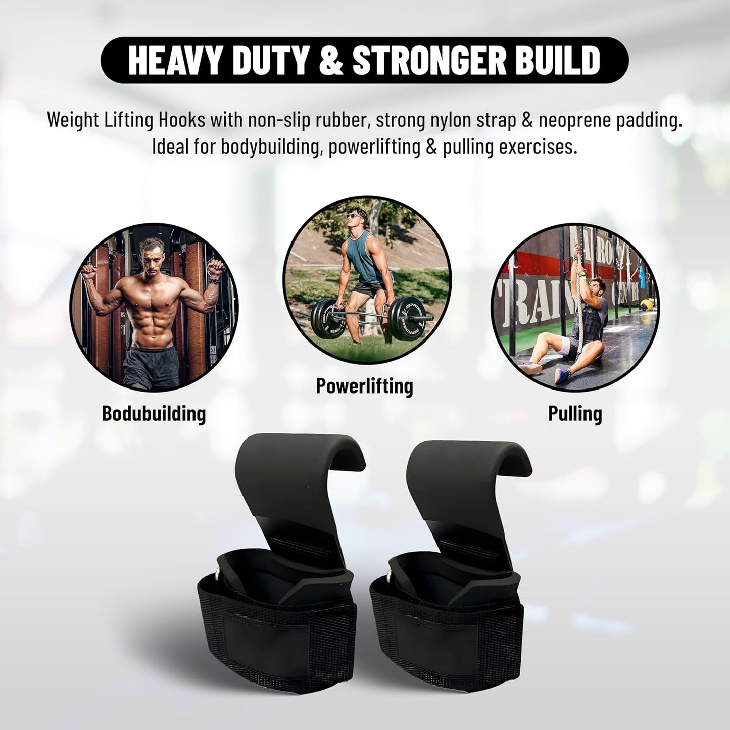 Endless Weightlifting Hook, Set of 2, Black, Material: Metal and Neoprene, Handles for Dead Lifting, Premium Workout Hook, Gym Training Hook Straps with Heavy-Duty Metal Hooks