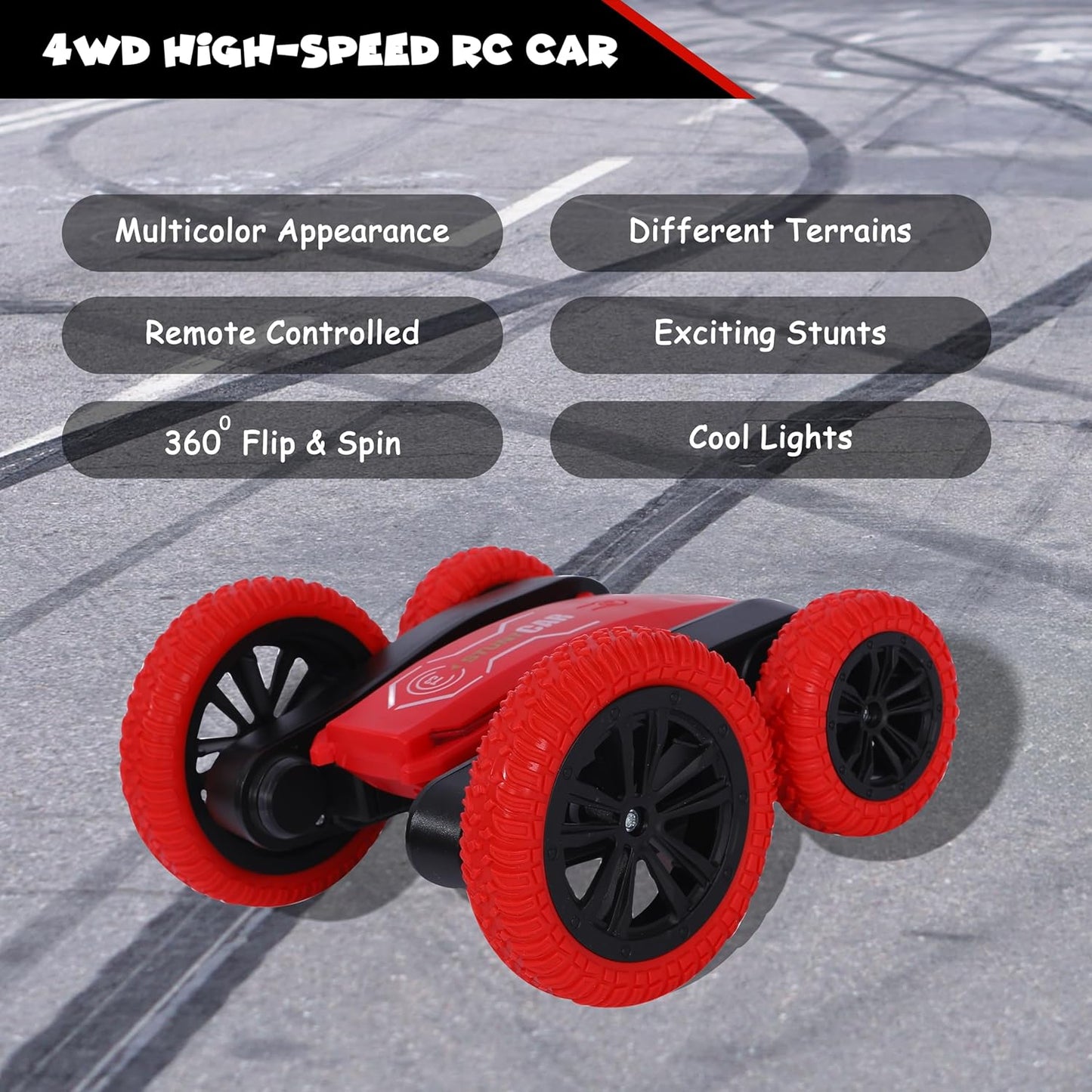 FUNFY 4WD High-Speed RC Butterfly Stunt-Spielzeugauto | Sortiert | mit 360°-Flach- und V-förmiger Drehung, beidseitigem Antrieb | Rutschfeste, stoßfeste Reifen | Anzeige verschiedener Nachrichten für Kinder