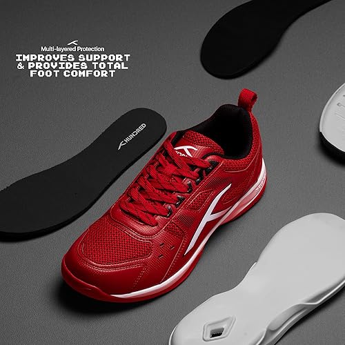 Hundred Raze Unisex Badminton Sports Shoes (Non-Marking) | for Indoor Squash, Table Tennis, Basketball & Paddle Pickle | Lightweight | X-Cushion, Toe Assist