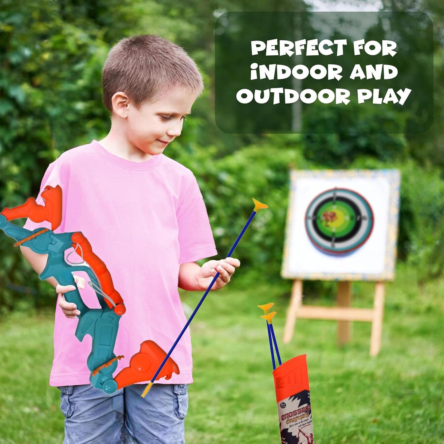 FUNFY Faltbares Dino-Spielzeugset mit Pfeil, Bogen und Dartscheibe | Mehrfarbig | Bogenschießen für drinnen und draußen | Perfekt für Abenteuer unterwegs oder Wettkämpfe im Garten und als Geburtstagsgeschenk für Kinder