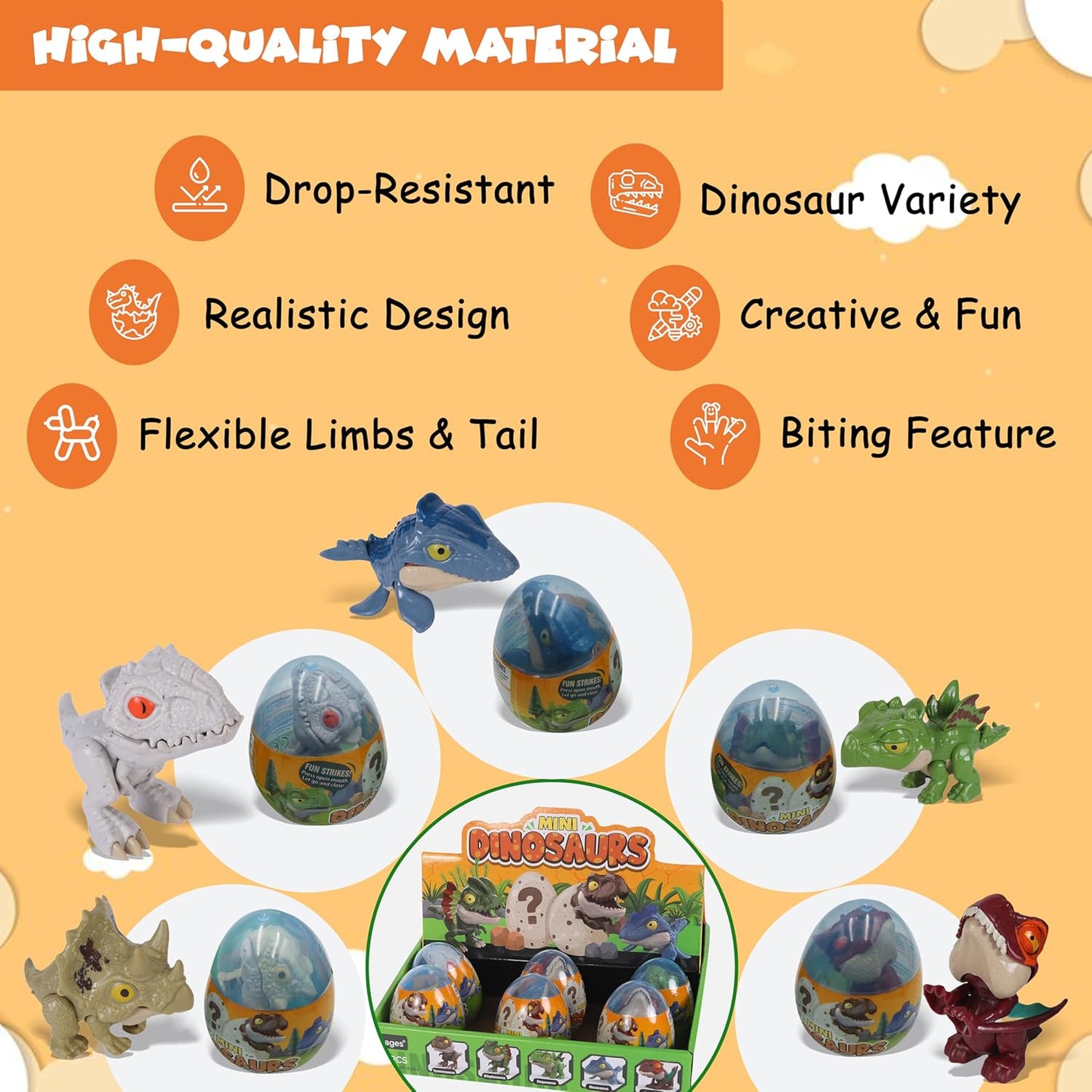 FUNFY Set mit 12 Dinosaurier-Spielzeugen zum Fingerbeissen | Mehrfarbig | Puppenset, Dinosaurier-Spielzeug zum Fingerbeissen, Dinosaurier-Fingerspielzeug | Interessantes interaktives Kinderspielzeug | Ideal als Geburtstagsgeschenk