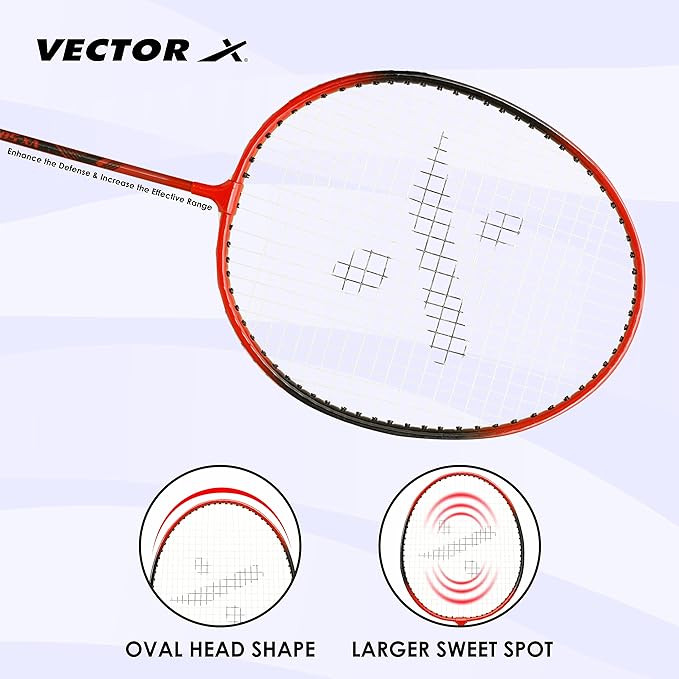 Vector X VXB-50 Badminton Racket | Color: Red | Size: 3 7/8 inches | For men & boys | Material: Aluminum | Super Lightweight | Beginner to intermediate