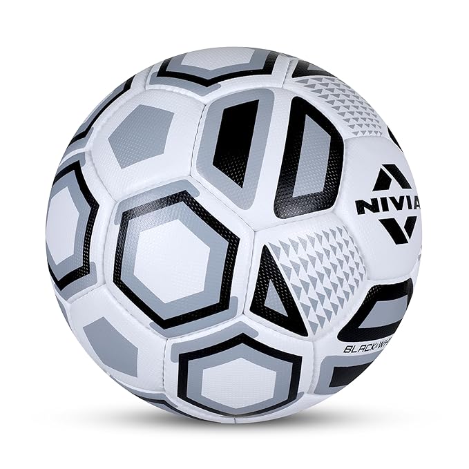 Nivia Black and White Football/Rubberized Stitched Football/32 Panel/Suitable for Hard Ground without Grass/Training Football/For Men/Women/Size - 5 (Black/White)