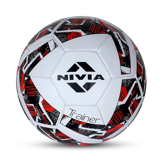 Nivia Trainer Fußball, Trainingsball, 32 Felder, strapazierfähiger Gummibelag maschinell genäht, Blase mit Butylfaden, Trainingsball Standard, zum Spielen auf Natur- und Kunstrasen