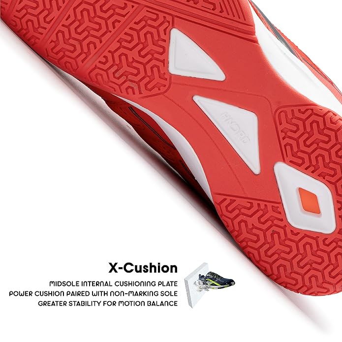 HUNDRED Xoom Non-Marking Professionelle Badmintonschuhe für Herren (Rot/Schwarz, Größe: UK 10/US 11/EU 44) | Geeignet für Hallen-Badminton/Tennis/Squash/Tischtennis/Basketball & Padel