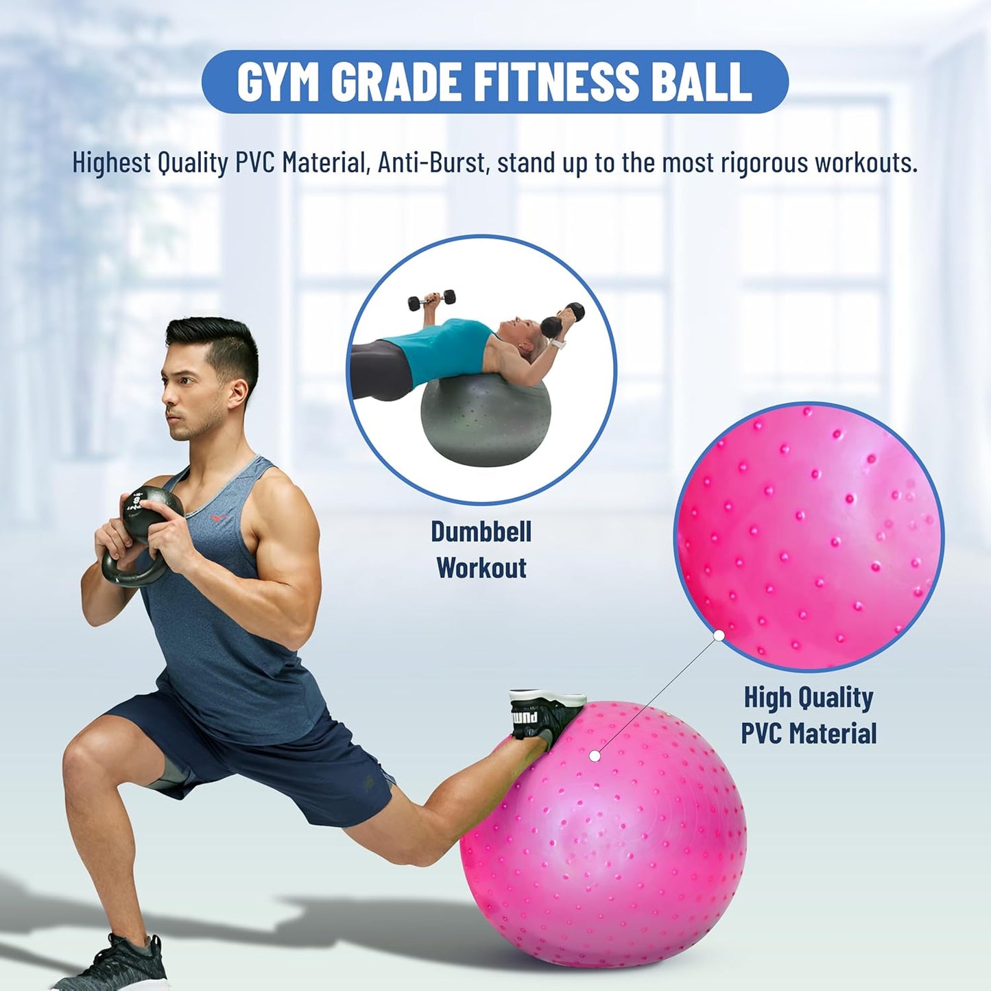 Endless Thick Yoga Ball | Assorted | Material: PVC | Gym Exercise Ball, Anti-Burst Yoga Ball | Balance Ball Chair for Fitness Workout Stability Pilates | for Gym & Home | Bath Men & Women