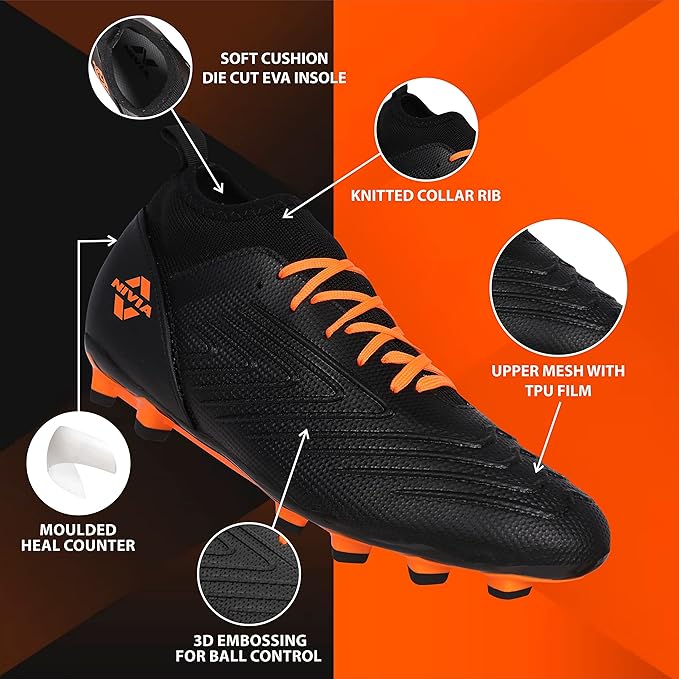 Nivia Crane 2.0 Fußballschuhe | Thermoplastisches Polyurethan | Geformte Einlegesohle | Minimale Wasserabsorption/Wassergeschützt