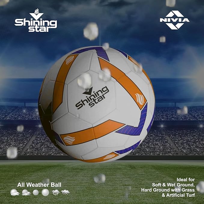Nivia Shining Star Football/32 Panel/Gummi genäht/International Match Ball/Größe - 5 (Multicolor)