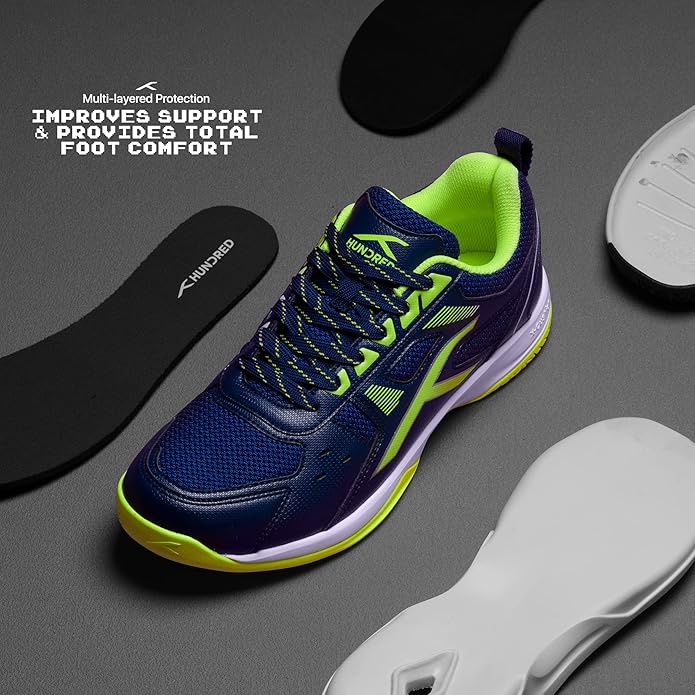 Hundred Raze Unisex Badminton Sports Shoes (Non-Marking) | for Indoor Squash, Table Tennis, Basketball & Paddle Pickle | Lightweight | X-Cushion, Toe Assist