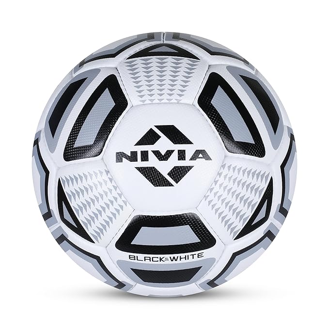 Nivia Black and White Football/Rubberized Stitched Football/32 Panel/Suitable for Hard Ground without Grass/Training Football/For Men/Women/Size - 5 (Black/White)