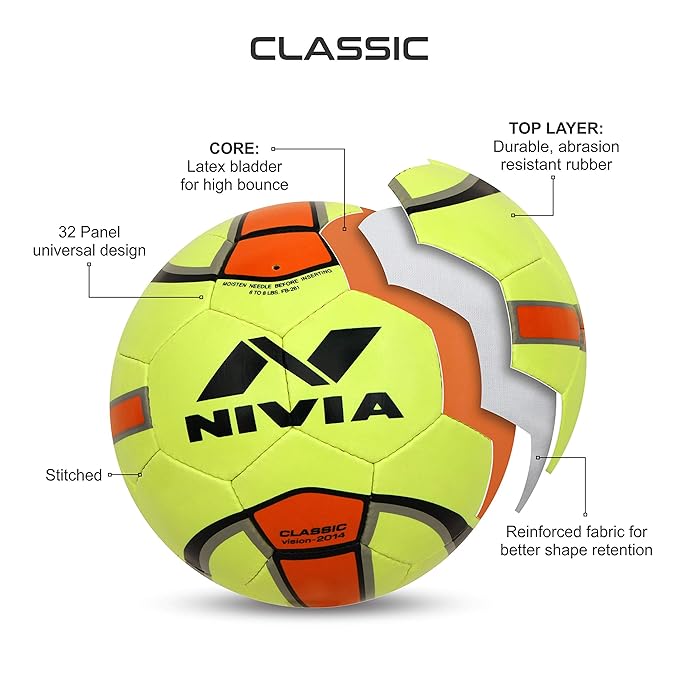 Nivia Rubber Football Classic, Size 5, Yellow
