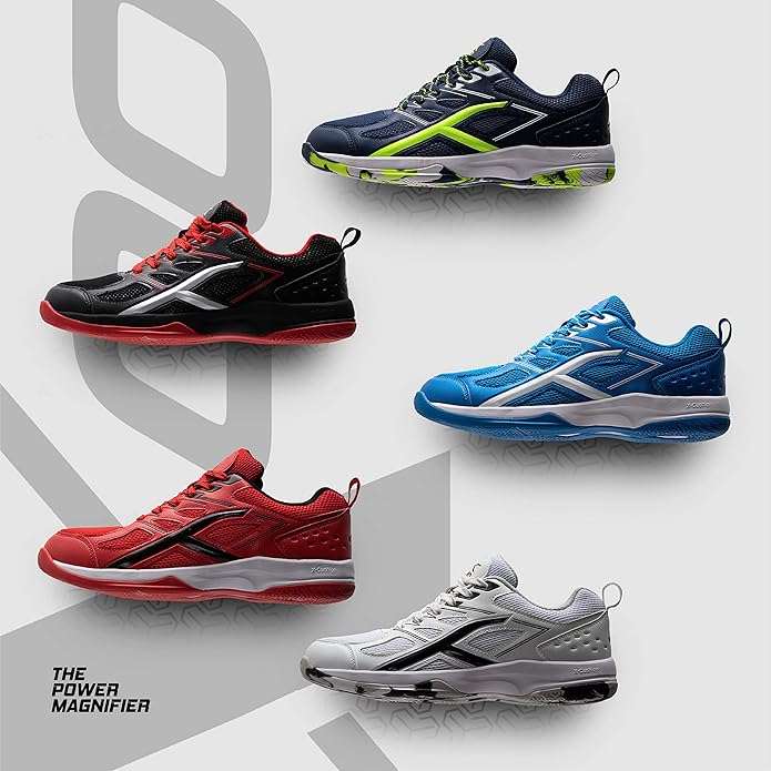 HUNDRED Xoom Non-Marking Professionelle Badmintonschuhe für Herren (Rot/Schwarz, Größe: UK 10/US 11/EU 44) | Geeignet für Hallen-Badminton/Tennis/Squash/Tischtennis/Basketball & Padel