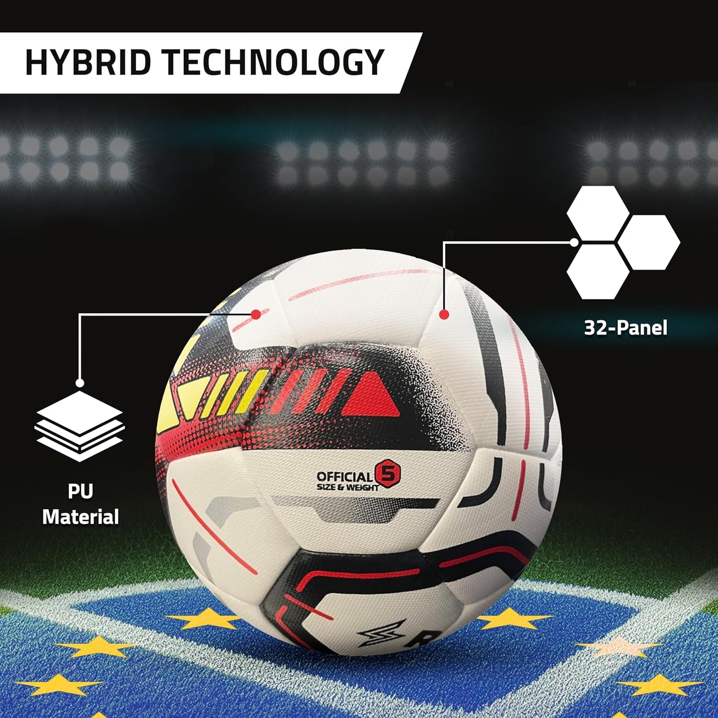 Rayo Mission Hybrid 32 Panel Match Football der Größe 5 | FIFA Approved / Stamped | Material : PU | 1 MM Thickness Football für professionelle Spiele