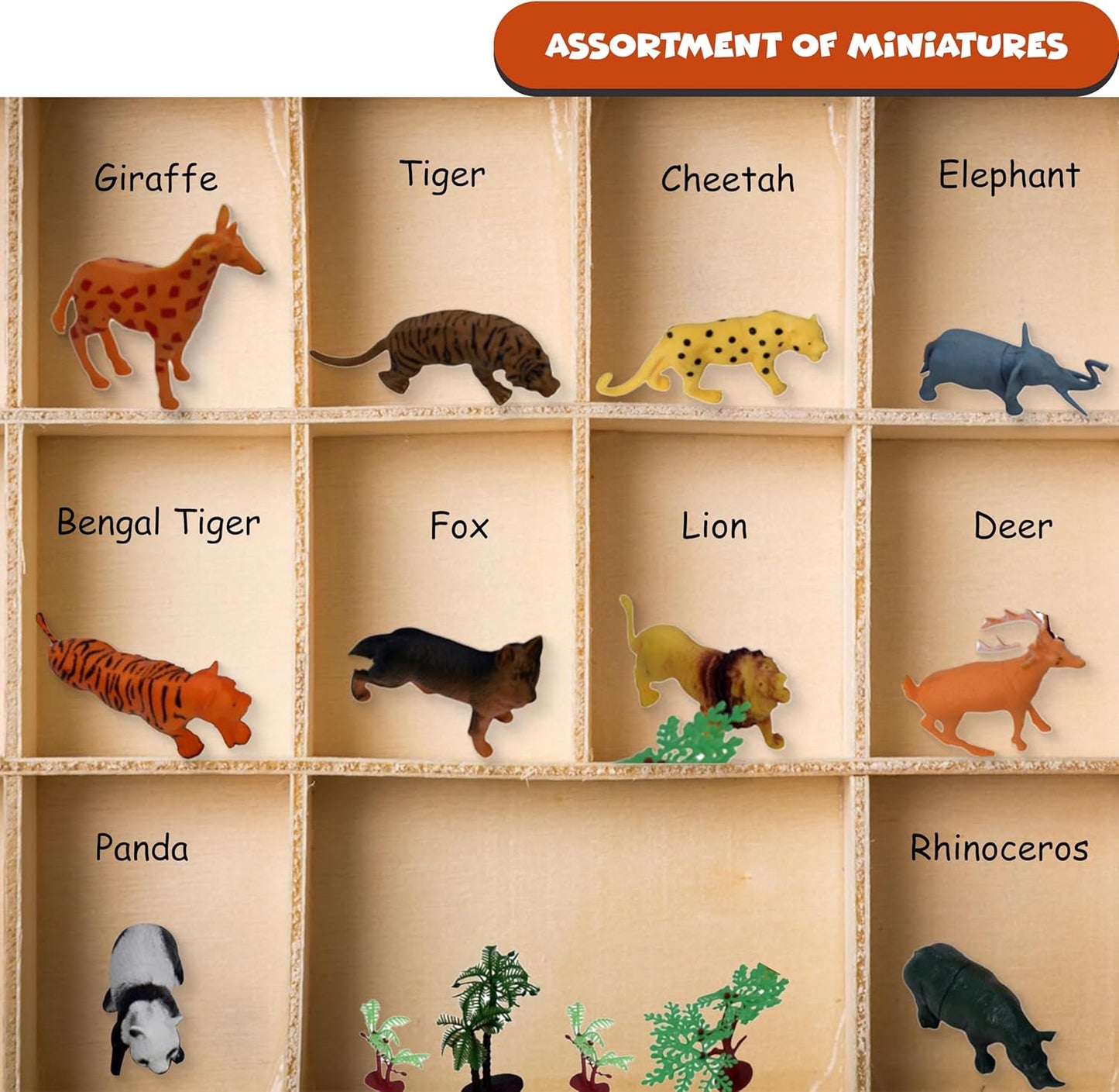 FUNFY Wild Animal Safari and Forest Toy Set with Box | Multicolored | Miniature assortment includes 10 animal figures with 18 forest trees and rocks | Encourages imaginative play | for children