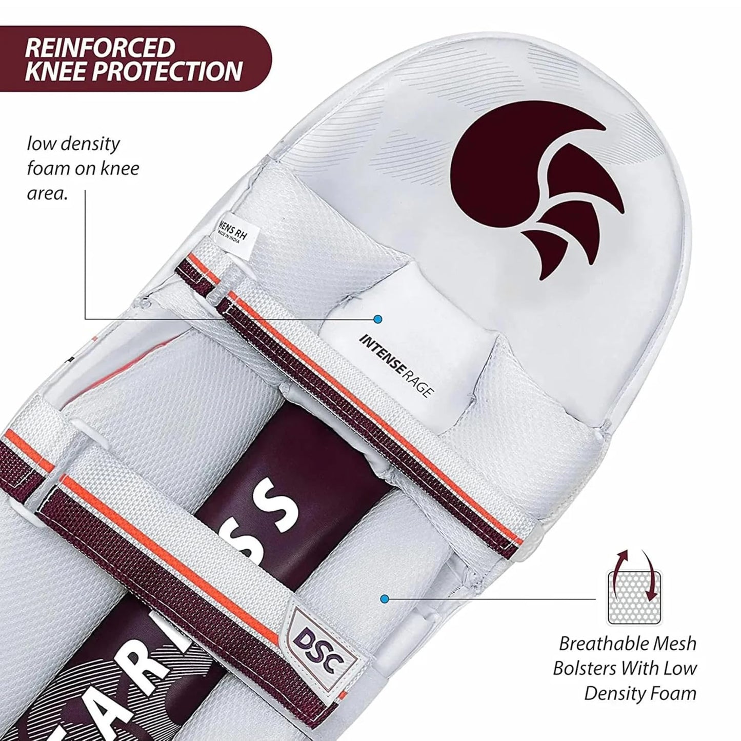 DSC Intense Rage Cricket Batting Legguard | For Men & Boys | Material: PVC | Strap with padded buckle | Bolster lined with fabric