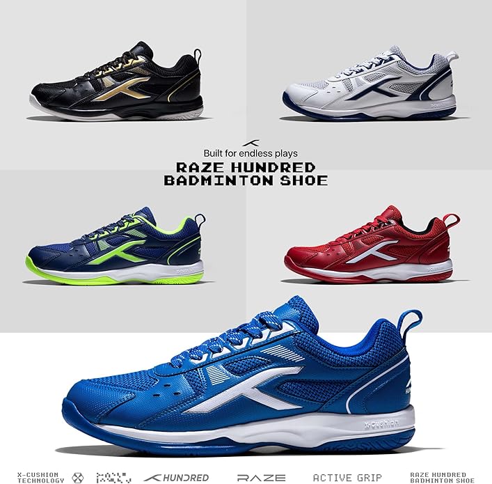 Hundred Raze Unisex Badminton Sports Shoes (Non-Marking) | for Indoor Squash, Table Tennis, Basketball & Paddle Pickle | Lightweight | X-Cushion, Toe Assist