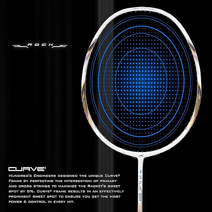 HUNDRED ROCK 88 Carbon Fiber Strung Badminton Racket with Full Racket Cover | For Intermediate Players | 78 grams | Maximum String Tension - 32lbs
