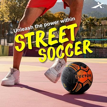 Vector X Street Soccer Fußball | Material- Moulded Rubber | All Surface | High Bounce | High Speed | Rubberized Outer core | High Air Retention Bladder | 32 Panel | Training