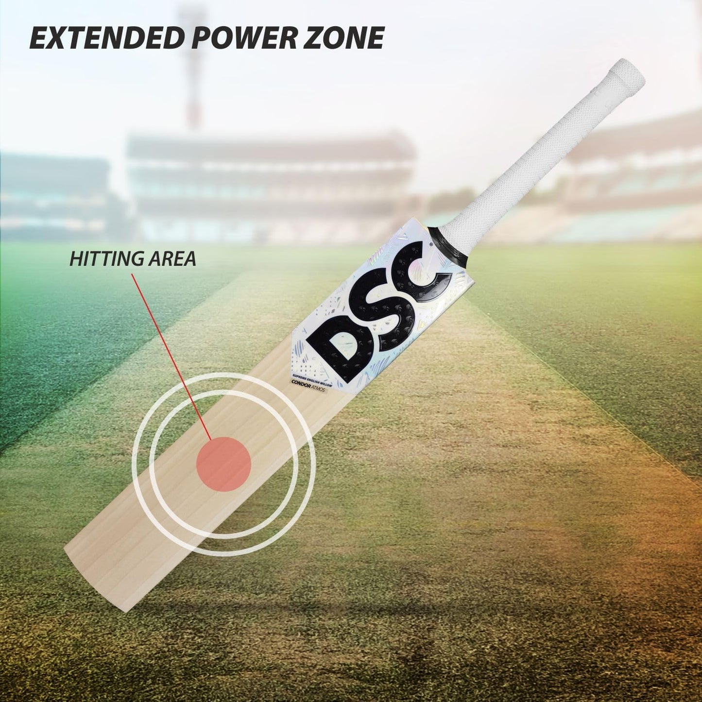 DSC Condor Atmos Cricket Bat für Herren und Jungen | Material: Englische Weide | Leichtgewicht | Stoßdämpfend | Spielfertig | Für Lederball geeignet