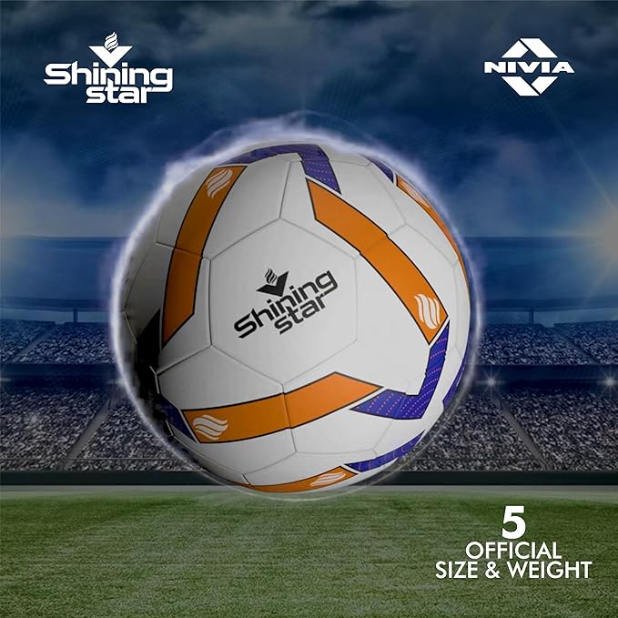 Nivia Shining Star Football/32 Panel/Gummi genäht/International Match Ball/Größe - 5 (Multicolor)