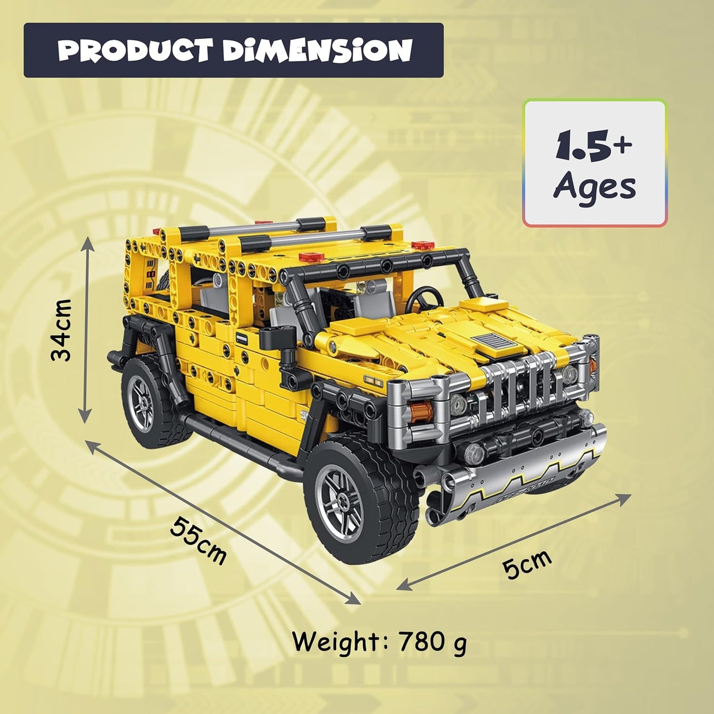 FUNFY 1010-teiliges 2-in-1-Spielzeug mit Rückziehauto und Transformer-Bausteinen | Gelb | ABS-Kunststoff | Dieses Deformationsauto wird zur Transformer-Figur | Perfekt zum Verschenken | Actionfigur