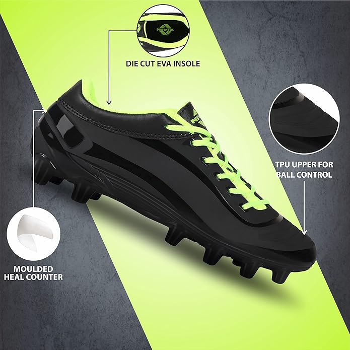 Nivia Airstrike Fußballstollen mit TPU-Sohle mit Direct Injection Molding Technology Eine geformte herausnehmbare E.VA Sockliner besteht als eine zusätzliche Schicht von Plüsch leichte Einlegesohle Pre-Molded