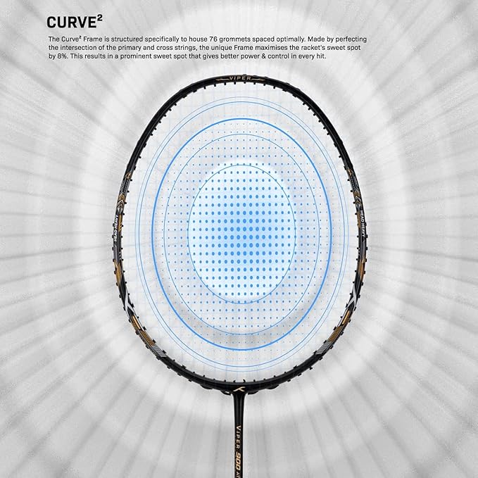 HUNDRED Viper 900 Carbon Fibre Strung Badminton Racket mit Full Racket Cover | Für Fortgeschrittene Spieler | 79 Gramm | Maximale Saitenspannung - 32lbs